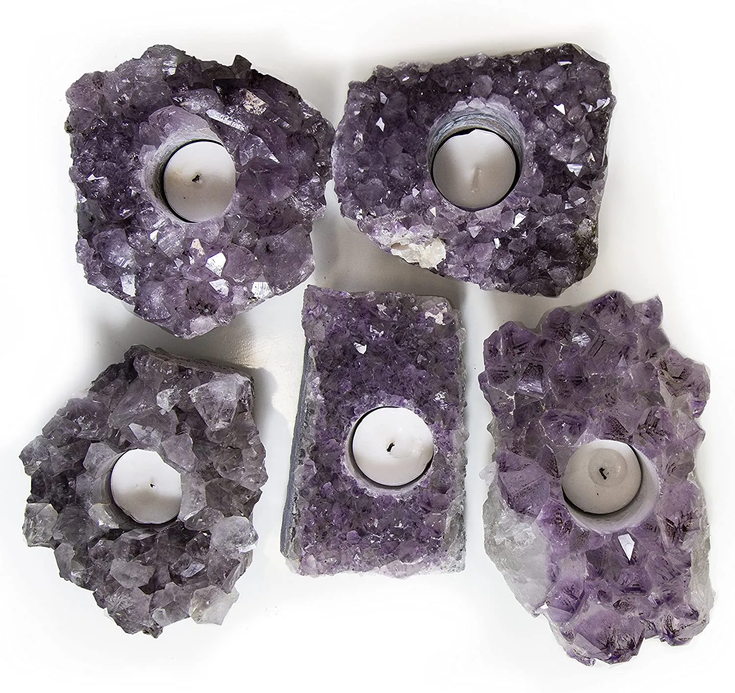 Amethyst Crystal Candle Holder - 5"-7" wide - with gift box