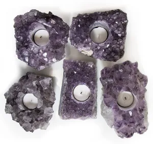Amethyst Crystal Candle Holder - 5"-7" wide - with gift box