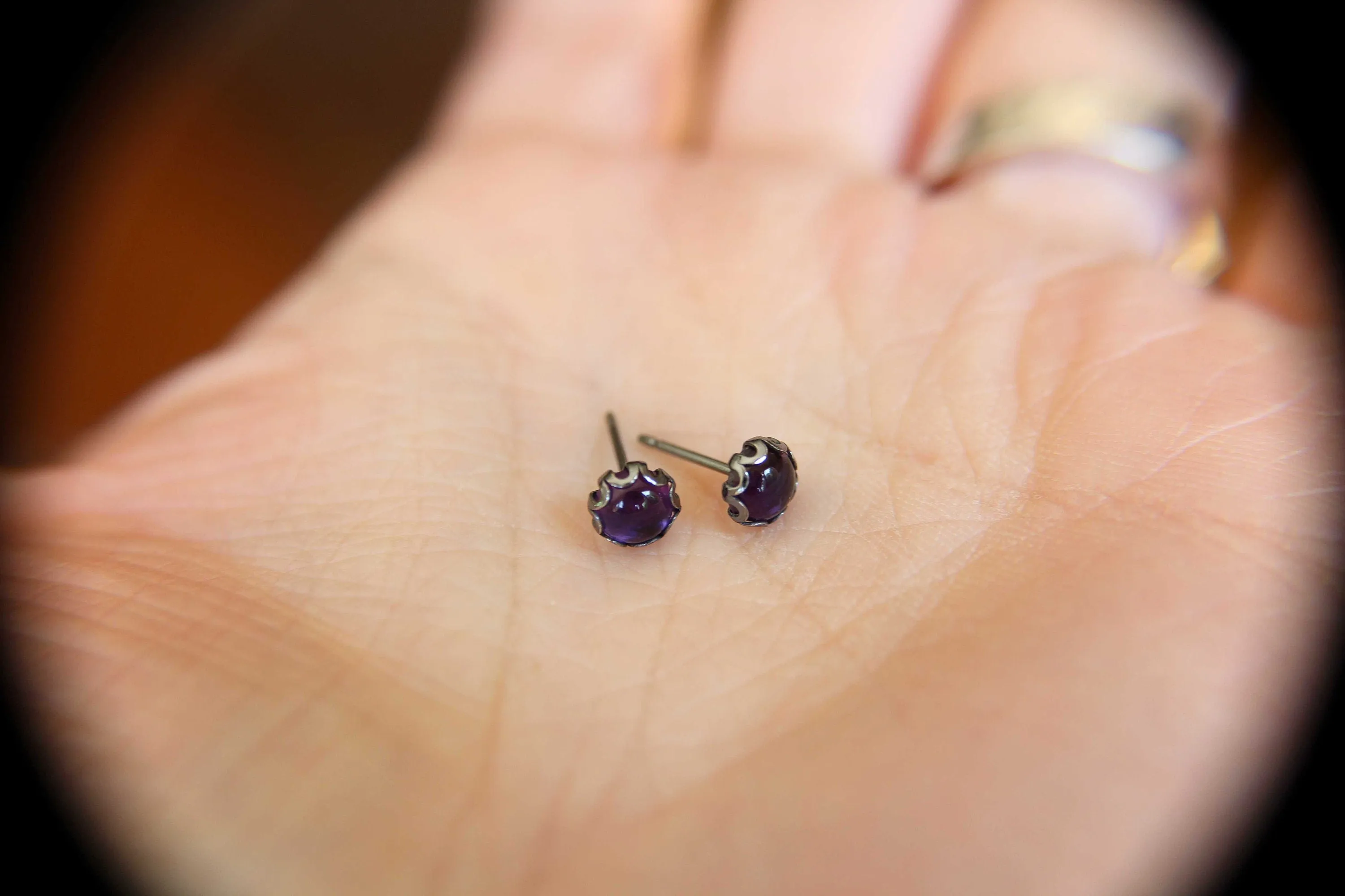 Amethyst Earrings, Stud Earrings, Oxidized Silver Earrings, Unique Amethyst Earrings, Gemstone Earrings, 5mm Amethyst Earrings, Feburary