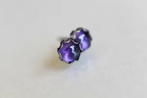 Amethyst Earrings, Stud Earrings, Oxidized Silver Earrings, Unique Amethyst Earrings, Gemstone Earrings, 5mm Amethyst Earrings, Feburary