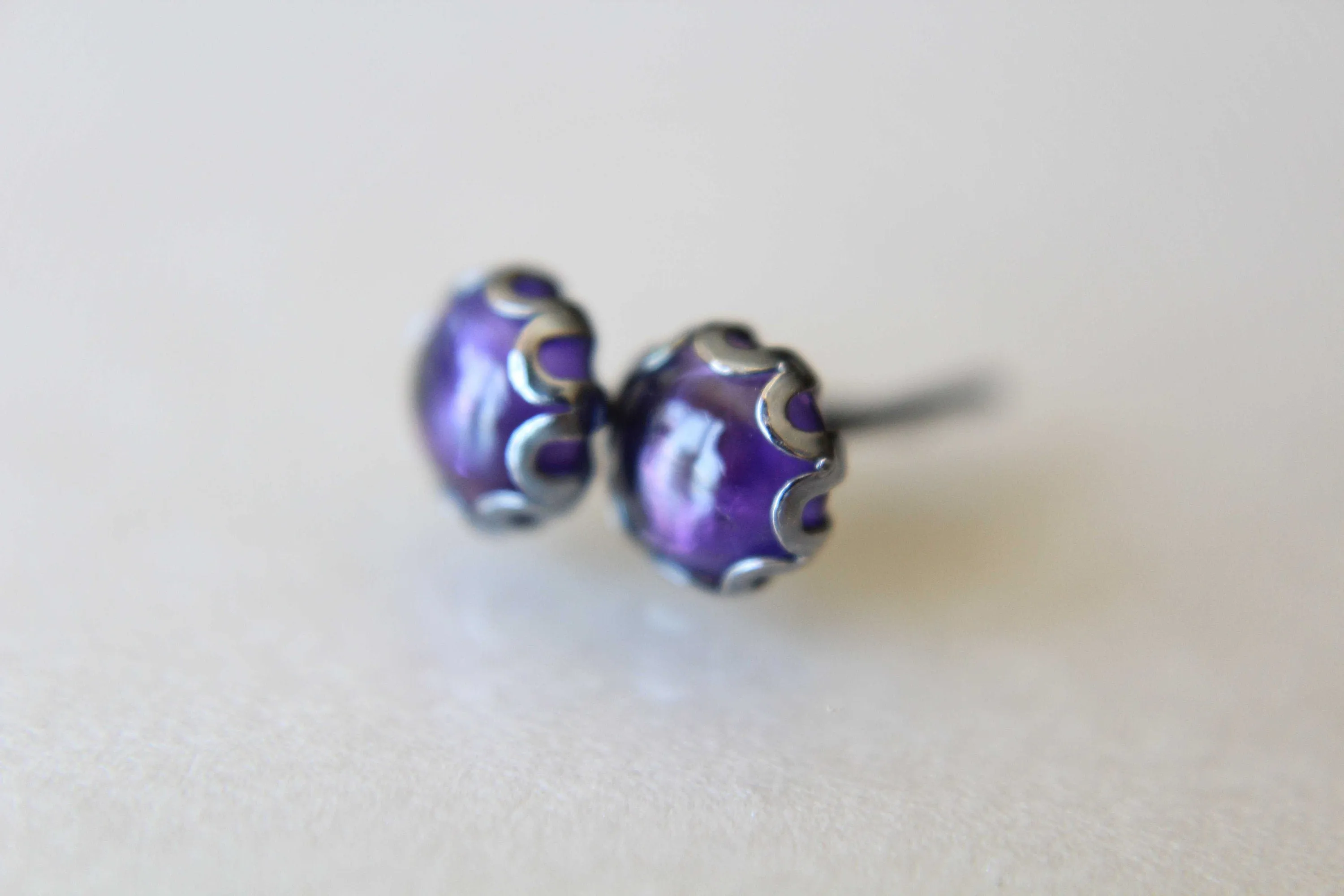Amethyst Earrings, Stud Earrings, Oxidized Silver Earrings, Unique Amethyst Earrings, Gemstone Earrings, 5mm Amethyst Earrings, Feburary
