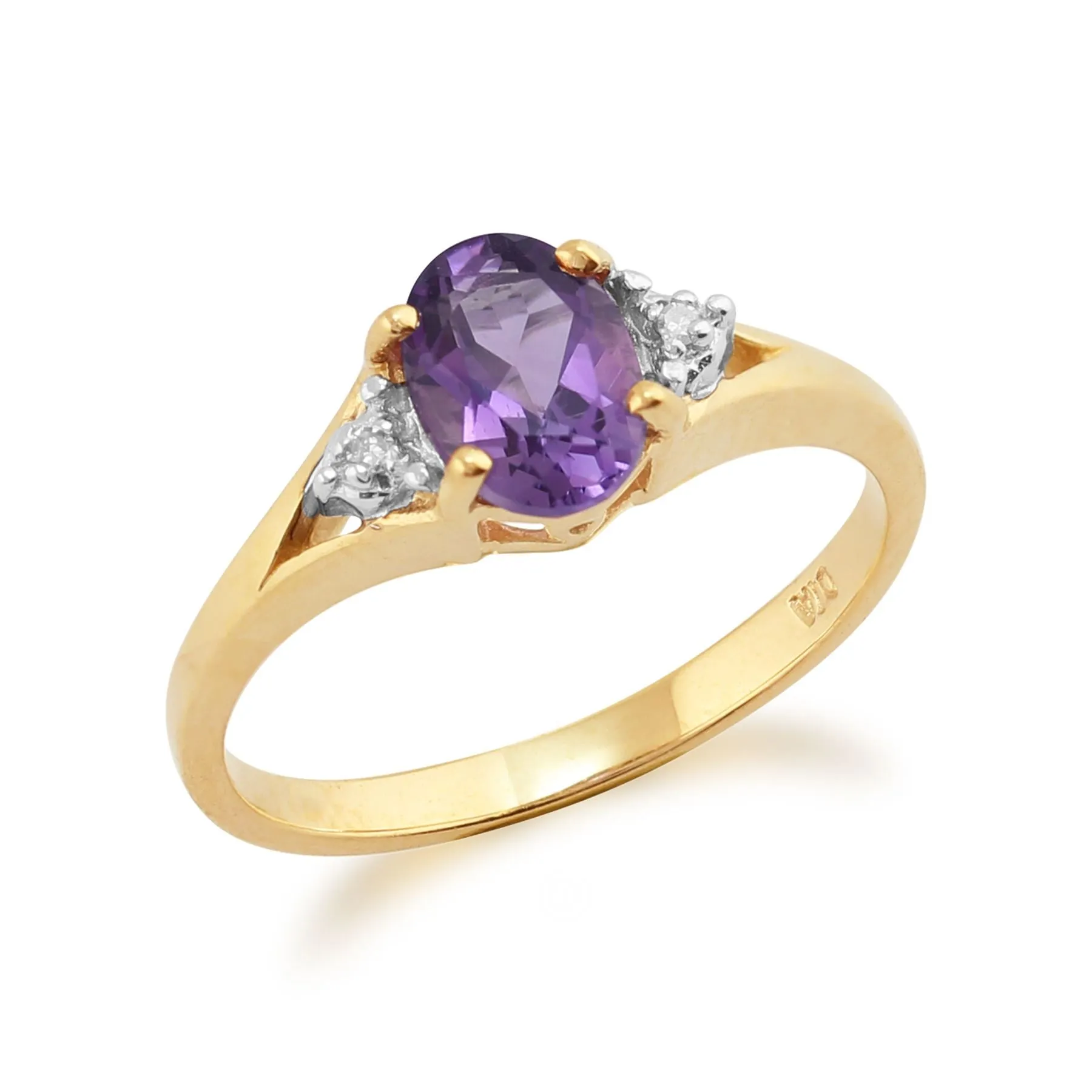 Amethyst Ringe, 9 Karat Gelbgold 0.63ct Amethyst & Diamant Solitär Ring