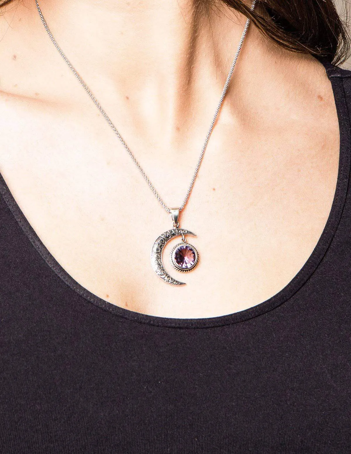 Amethyst Silver Moon Pendant