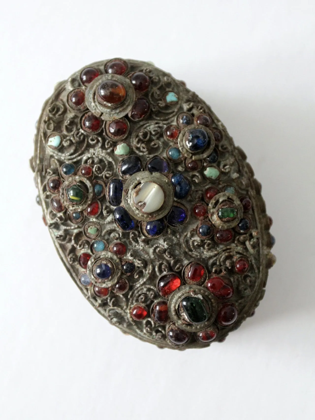 antique brass filigree with stone box