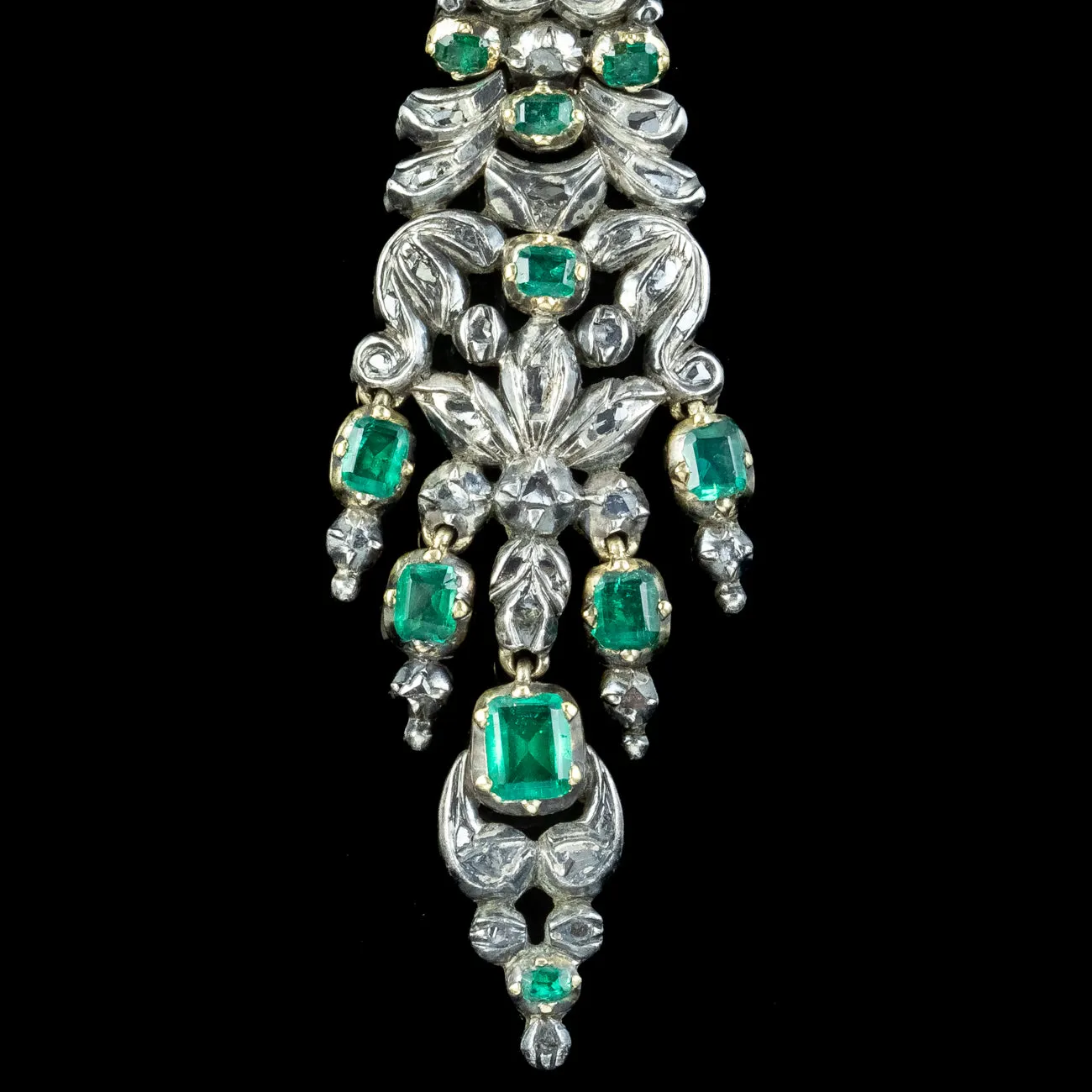 Antique Georgian Emerald Diamond Chandelier Earrings 5ct Of Emerald