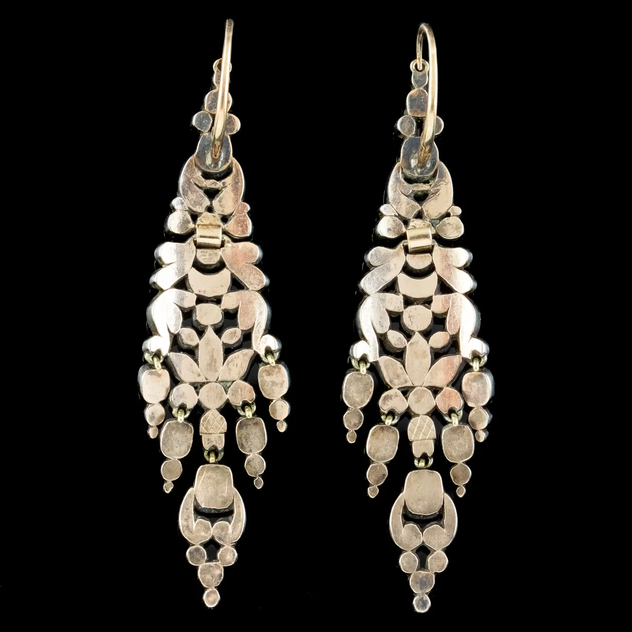 Antique Georgian Emerald Diamond Chandelier Earrings 5ct Of Emerald