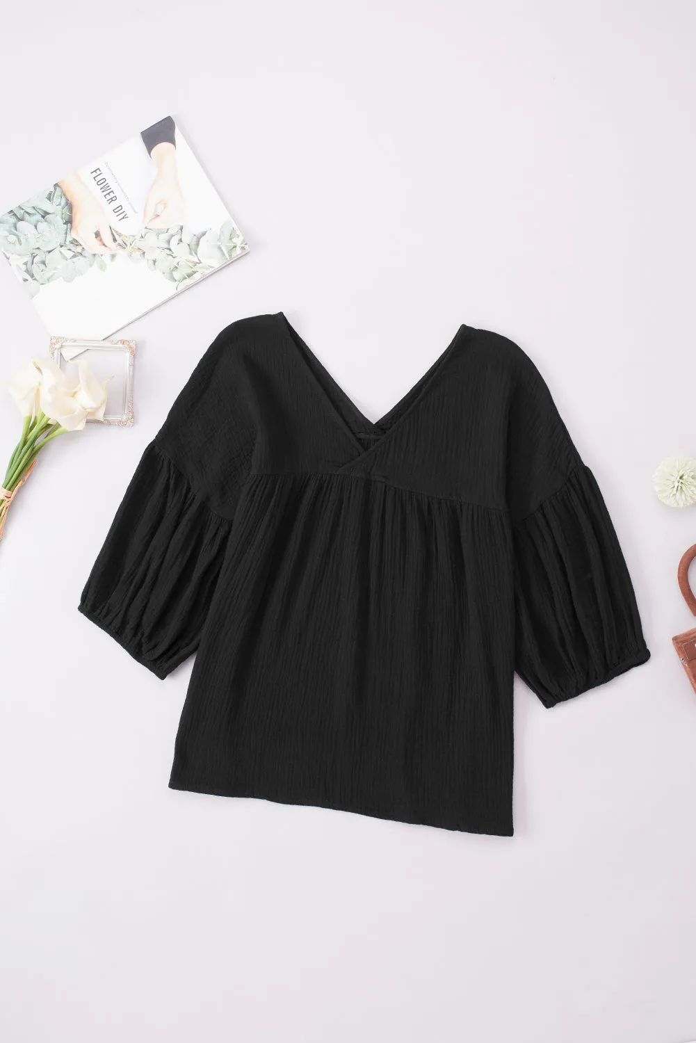 *APP EXCLUSIVE* Dropped Shoulder Vneck Blouse