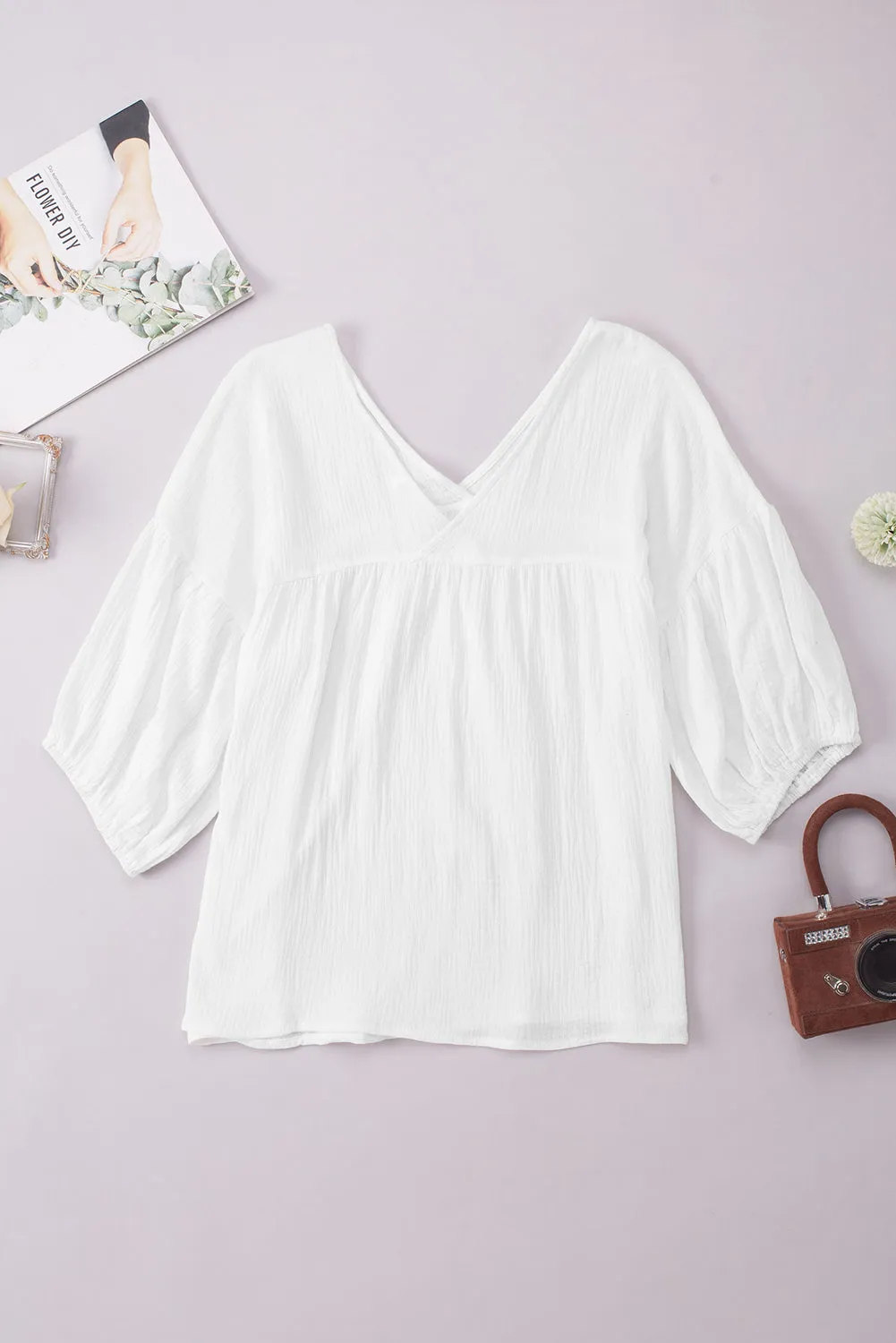 *APP EXCLUSIVE* Dropped Shoulder Vneck Blouse