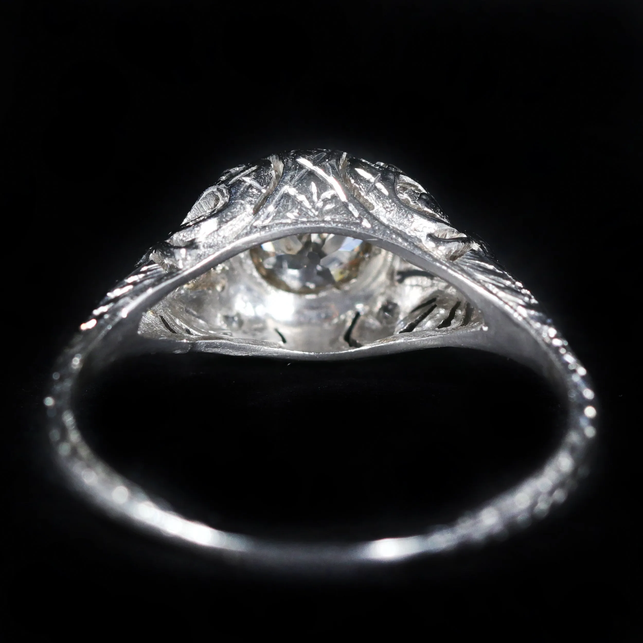 Art Deco Platinum 0.55 Carat Old European Cut Diamond Engagement Ring