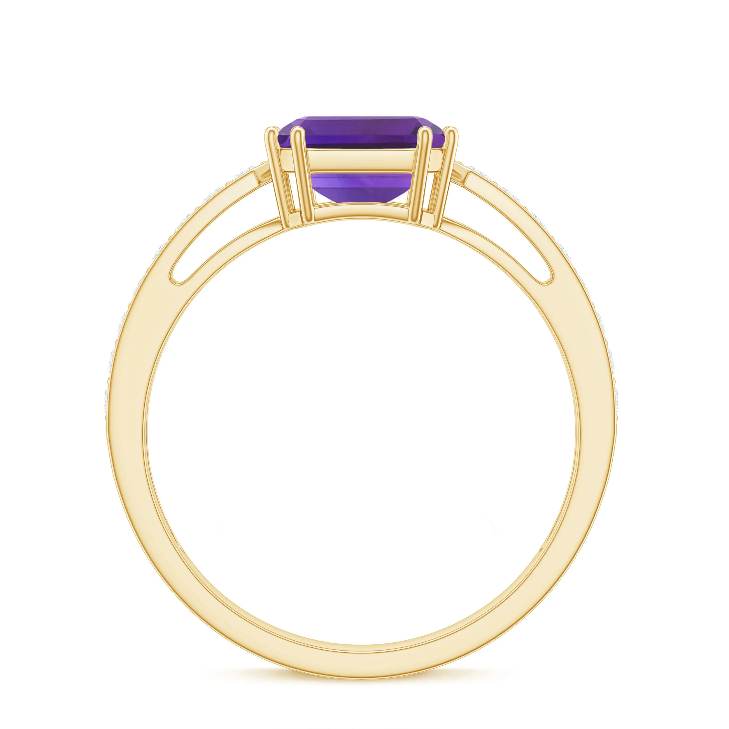 Asscher Cut Amethyst Solitaire Ring with Diamond Side Stones