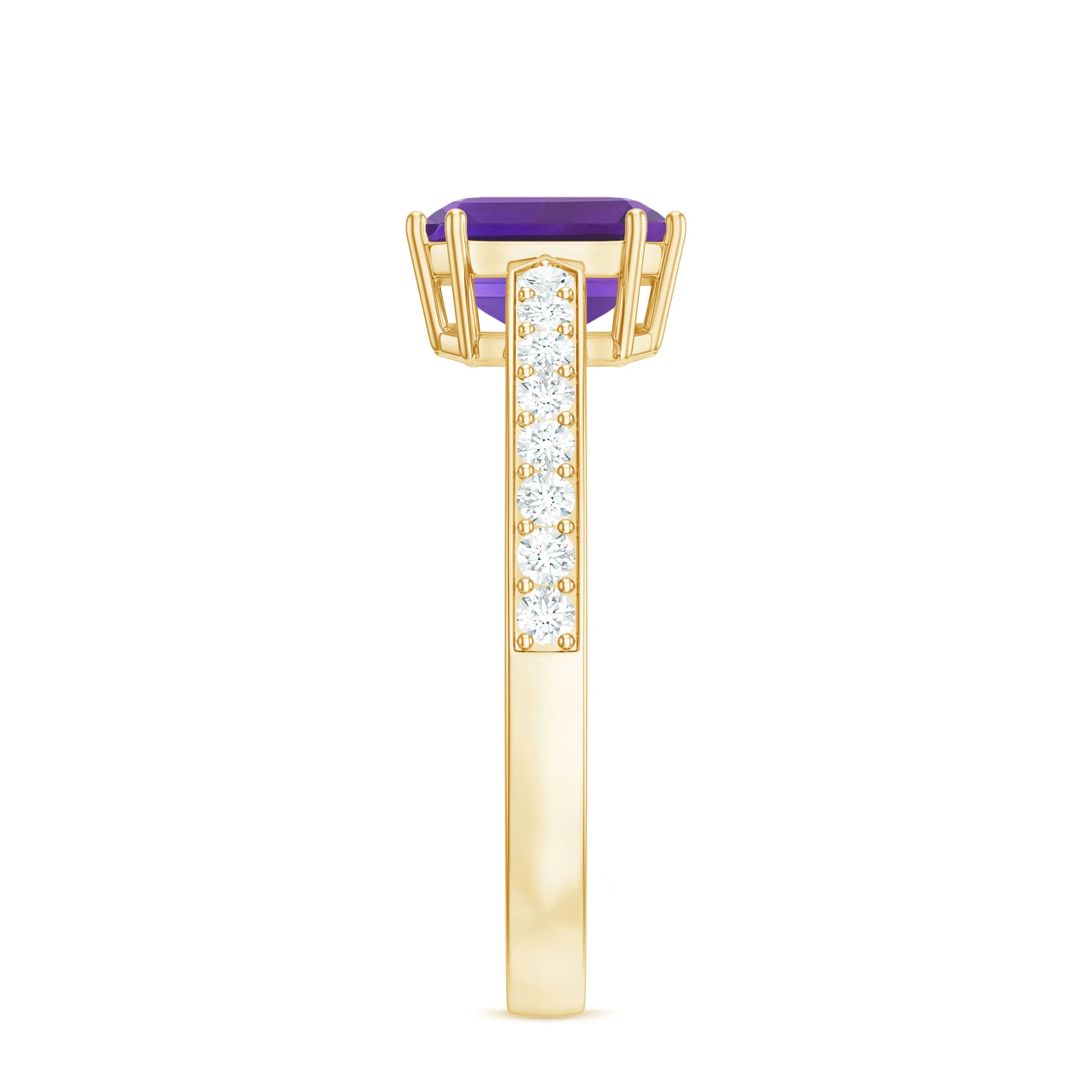 Asscher Cut Amethyst Solitaire Ring with Diamond Side Stones