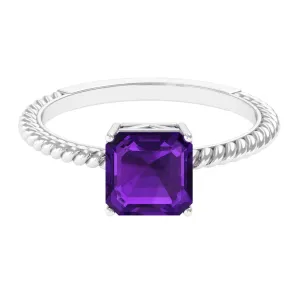 Asscher Cut Amethyst Solitaire Ring with Twisted Rope Details