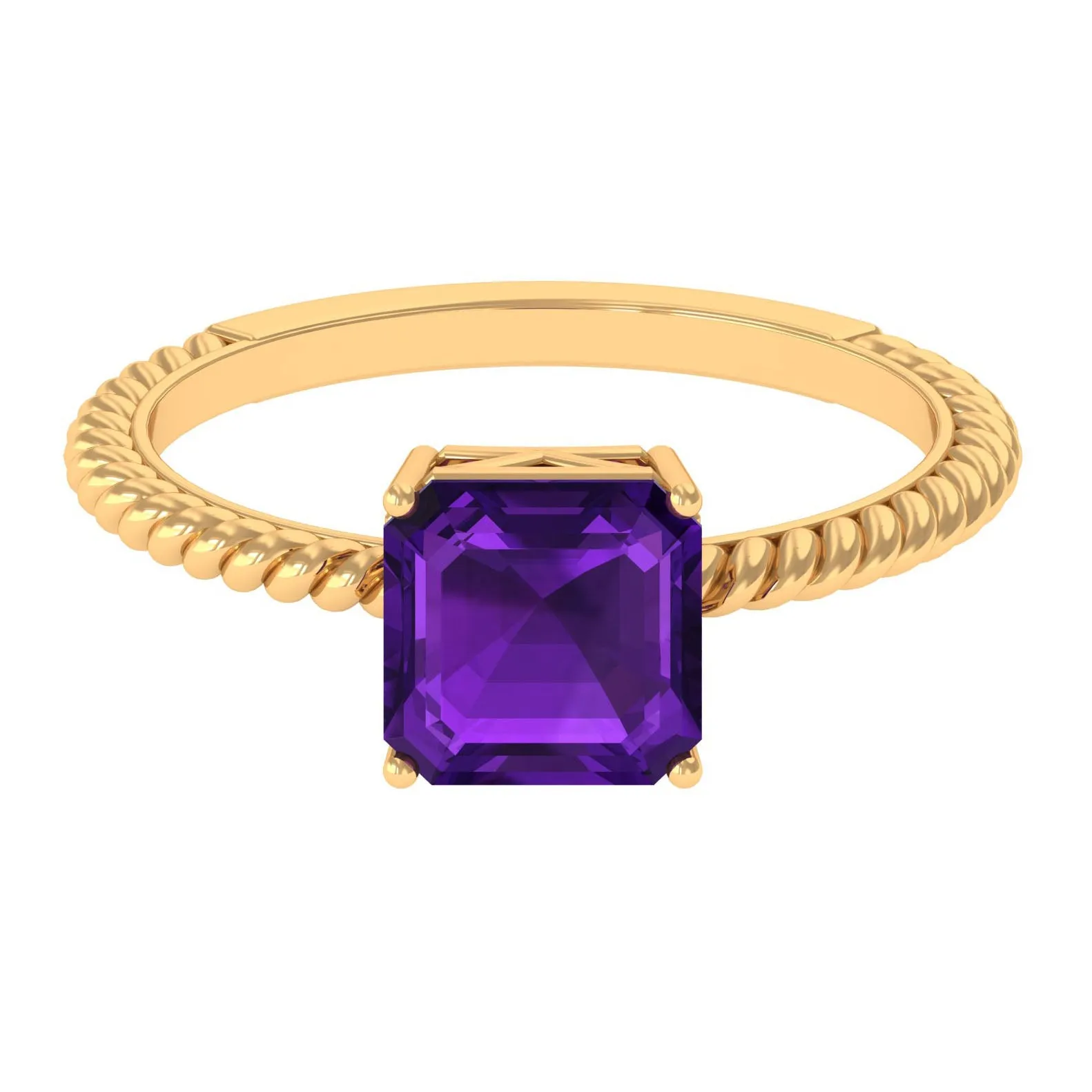 Asscher Cut Amethyst Solitaire Ring with Twisted Rope Details