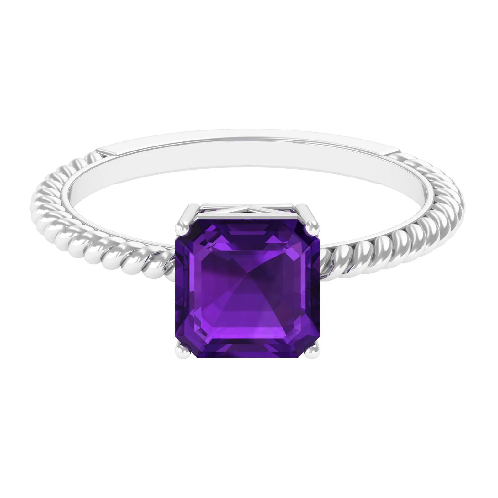 Asscher Cut Amethyst Solitaire Ring with Twisted Rope Details