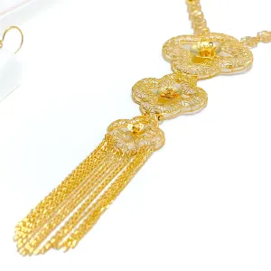 Attractive Triple Jali Flower 5-Piece 21k Gold Necklace Set