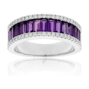 Baguette Amethyst Diamond Lined Band
