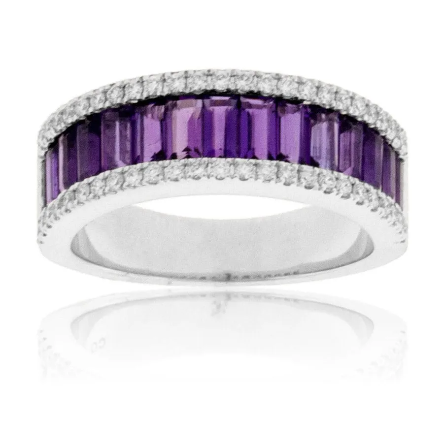Baguette Amethyst Diamond Lined Band