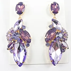 Beautiful Large Purple Crystal Dangle Chandelier Style Fashion Earrings