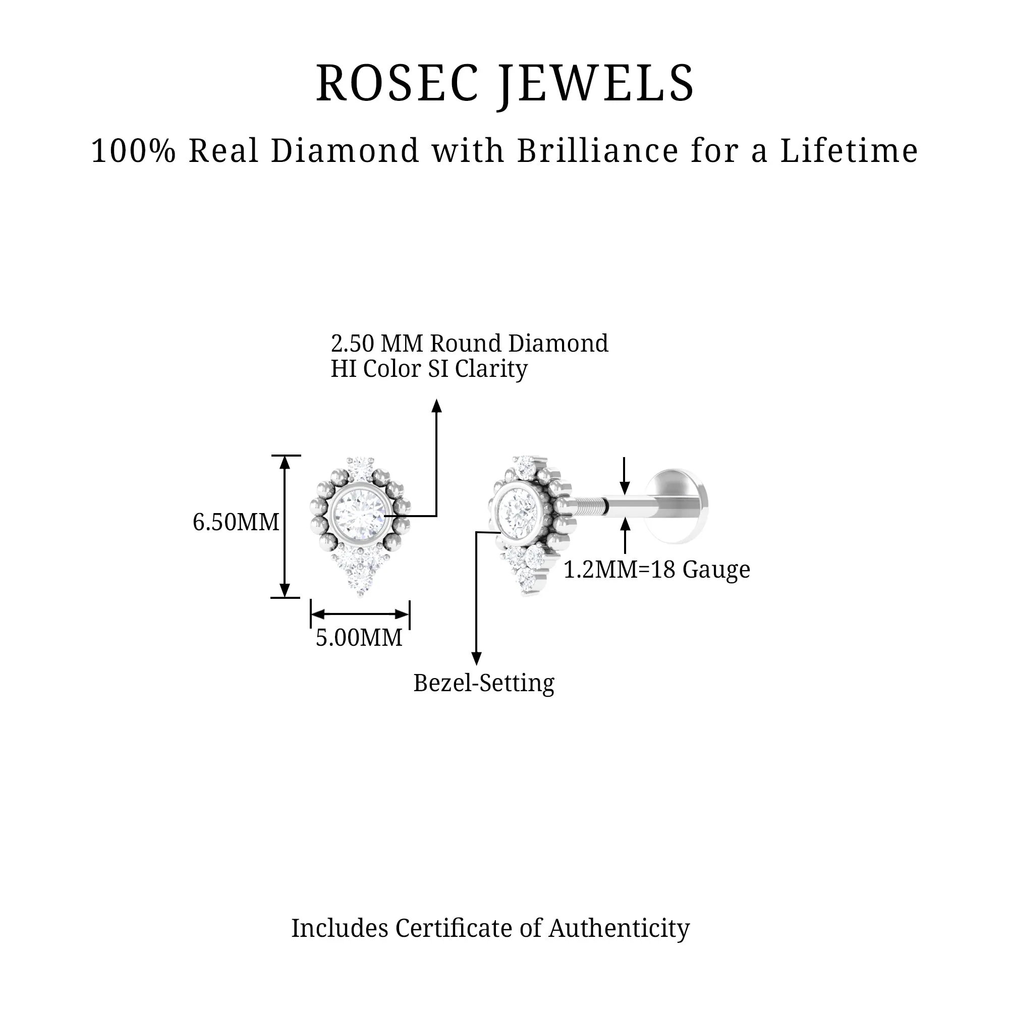 Bezel Set Diamond Minimalist Earring for Tragus Piercing