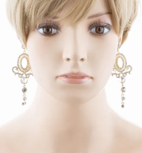 Bridal Wedding Jewelry Prom Fancy Crystal Rhinestone Dangle Earrings E967 Gold