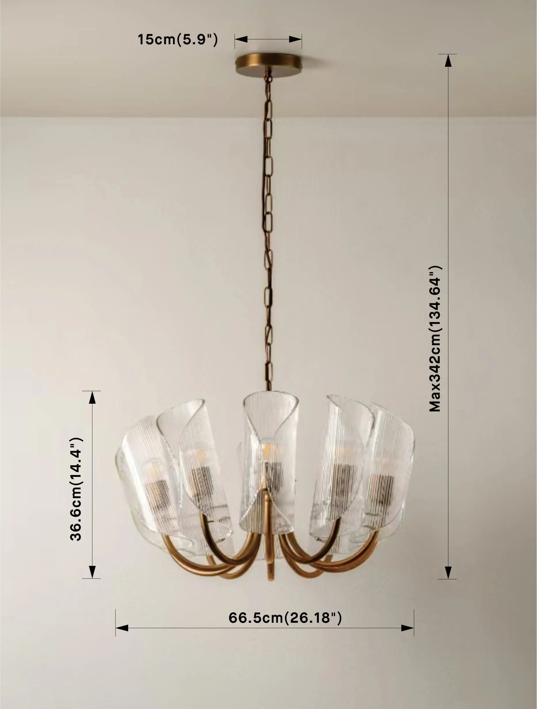 Cannoli - 10 light aged brass and textured glass chandelier