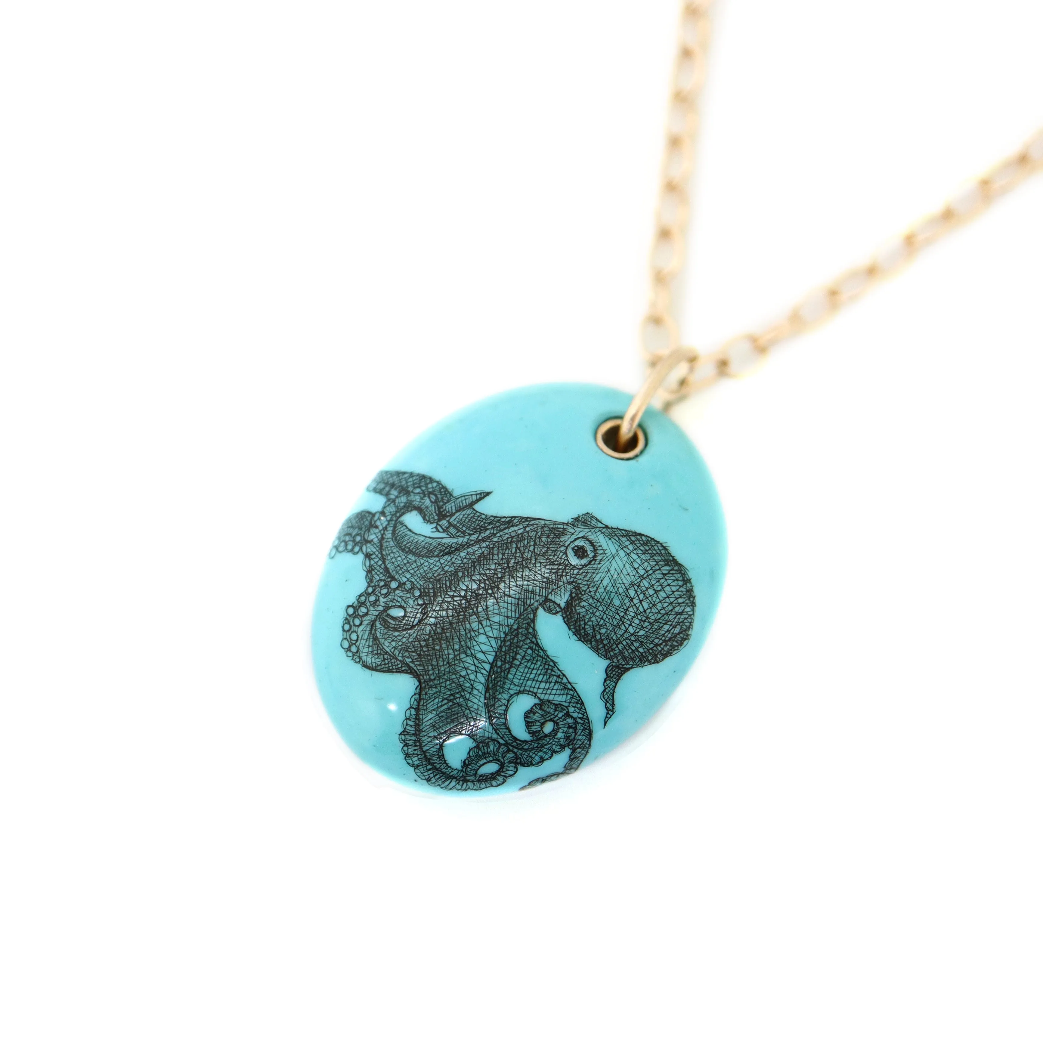 Cecaelia Kingman Turquoise Scrimshaw Necklace