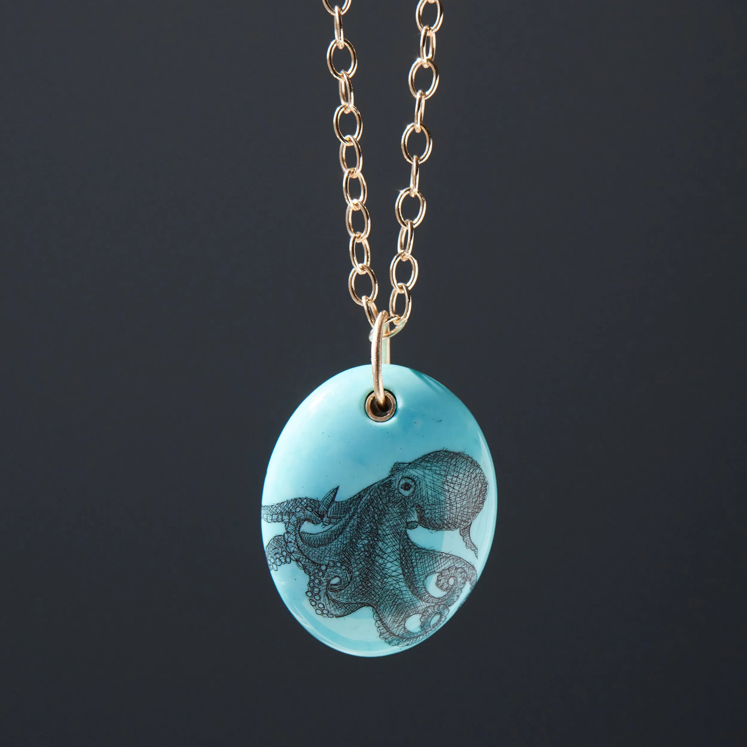 Cecaelia Kingman Turquoise Scrimshaw Necklace