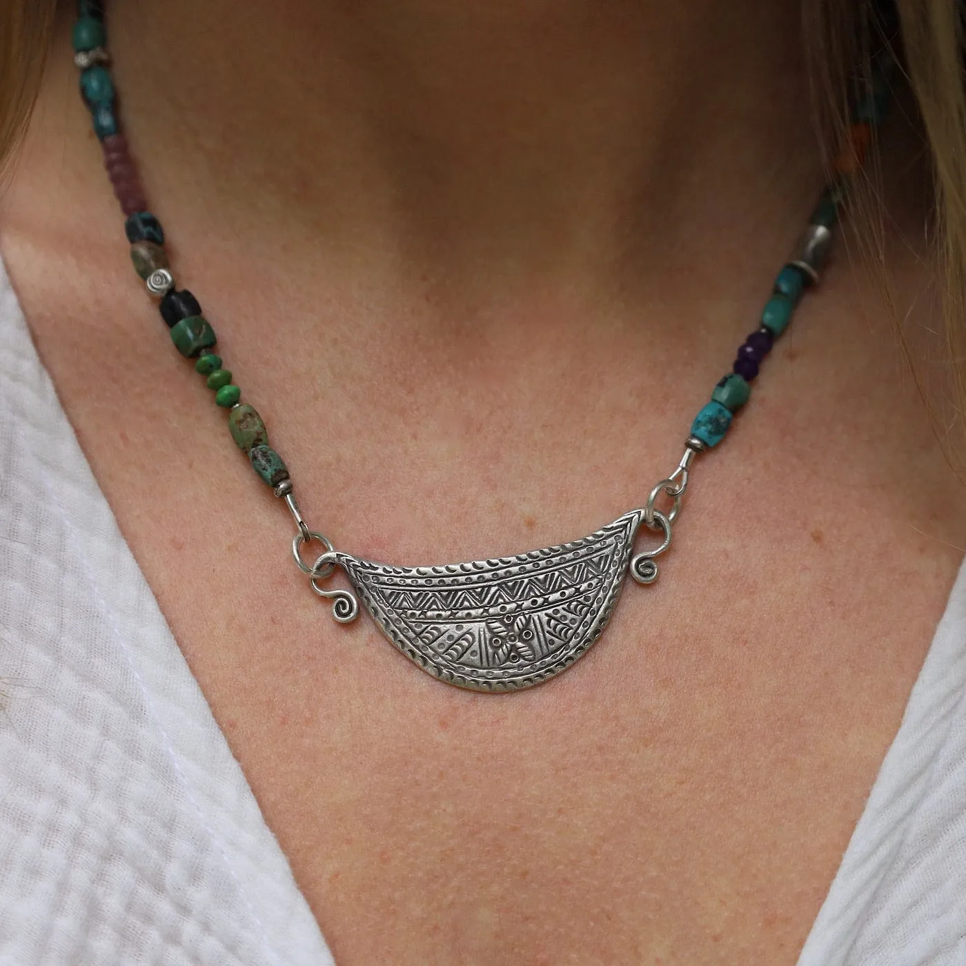 Chunky Turquoise Silver Spirit Lock Necklace