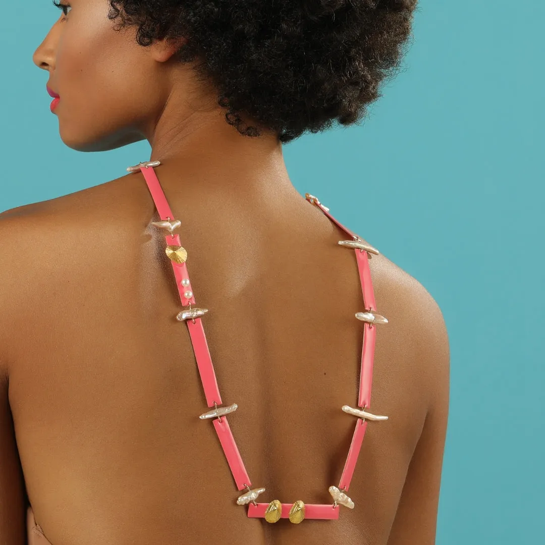 Cityscape – necklace - coral pink enamel – silver 925 – gold plated