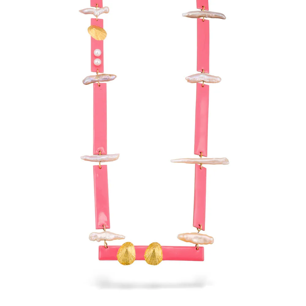 Cityscape – necklace - coral pink enamel – silver 925 – gold plated