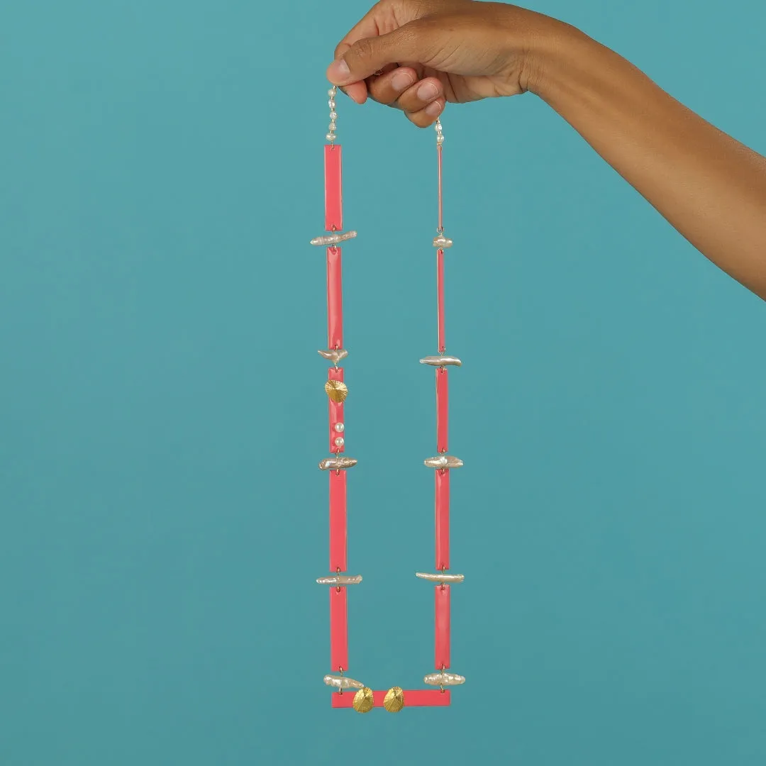 Cityscape – necklace - coral pink enamel – silver 925 – gold plated