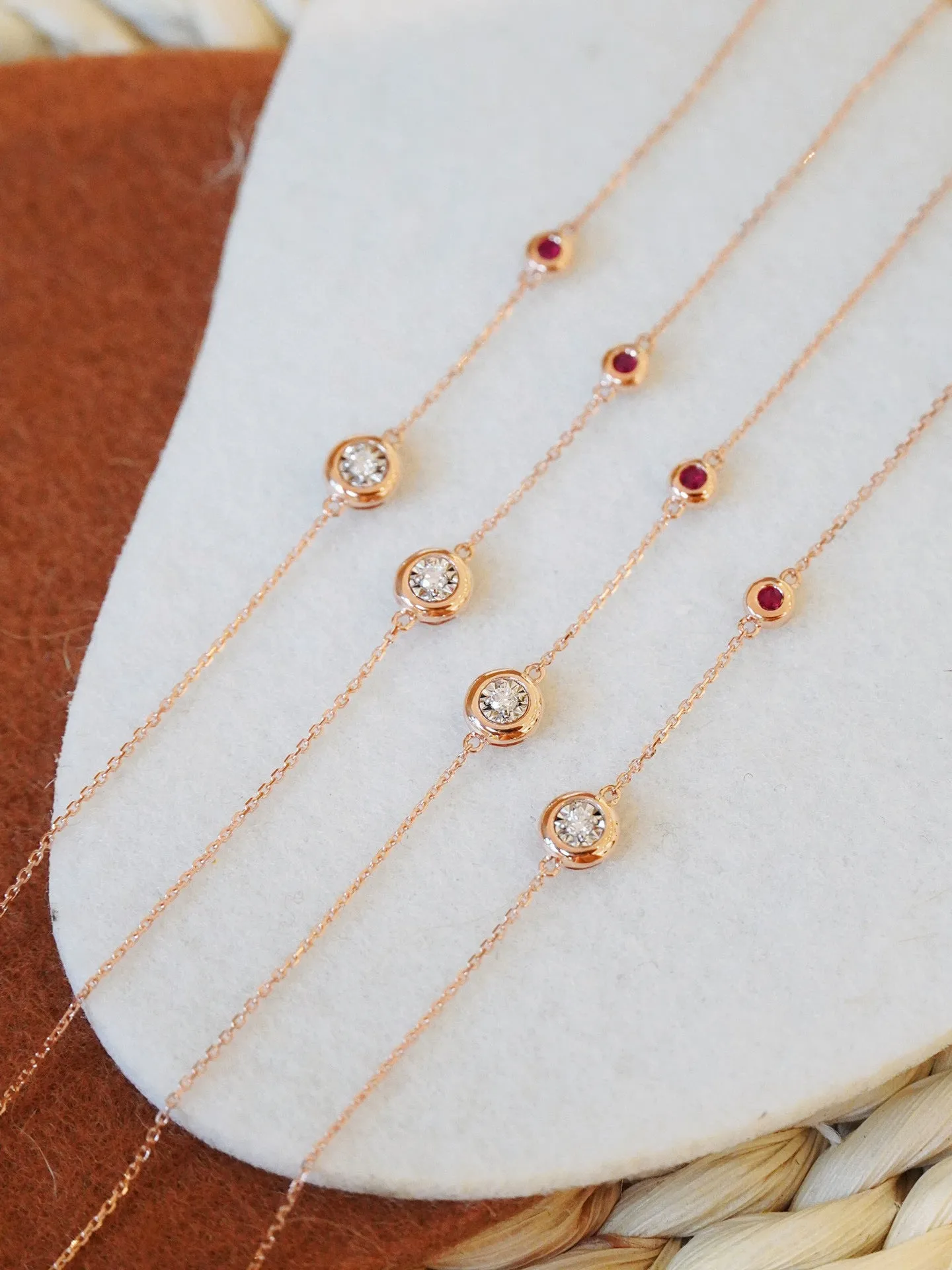 Classic 18K Solid Gold Bezel Diamond Ruby Bracelet , Gift for her