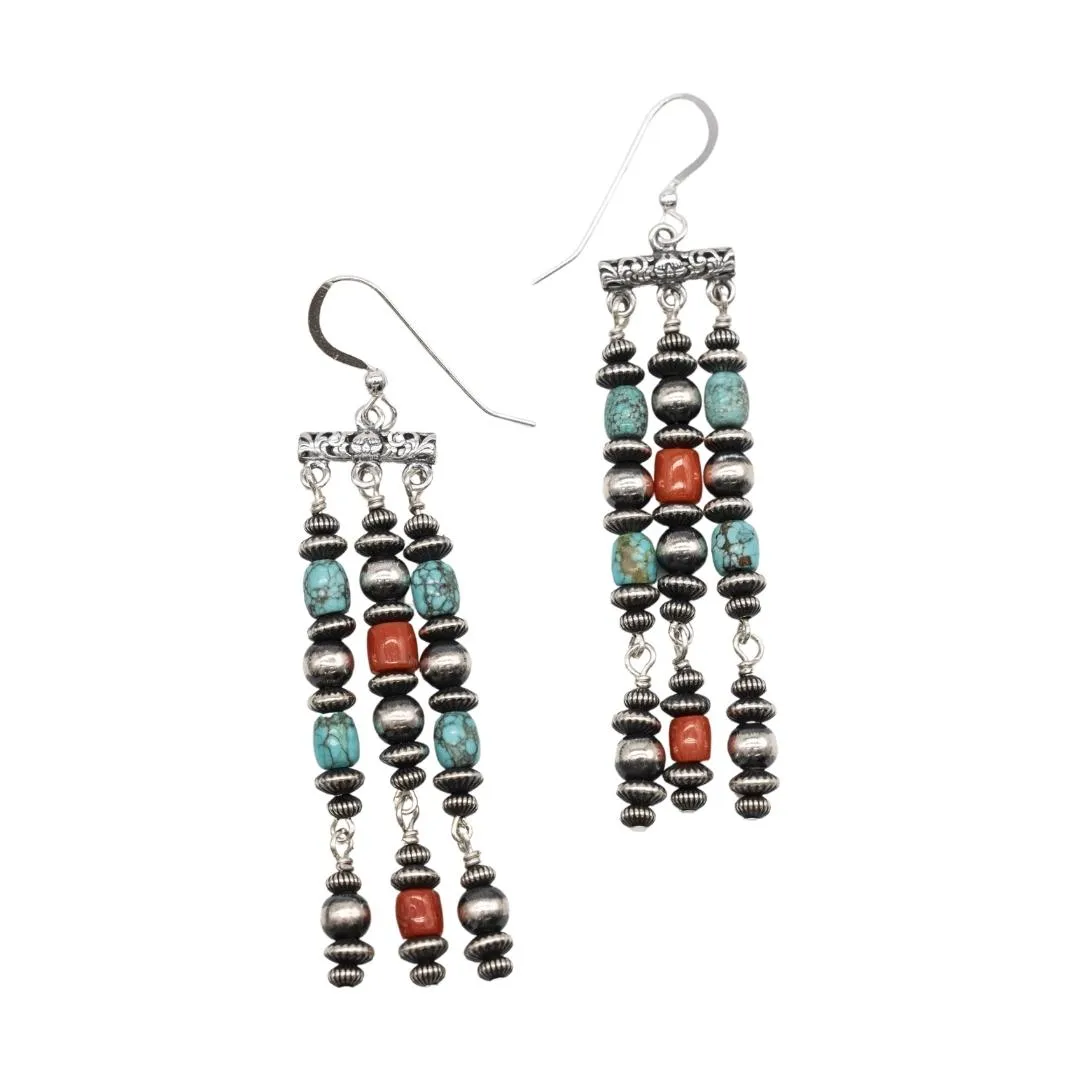 Coral and White Water Turquoise Earring and Necklace Set
