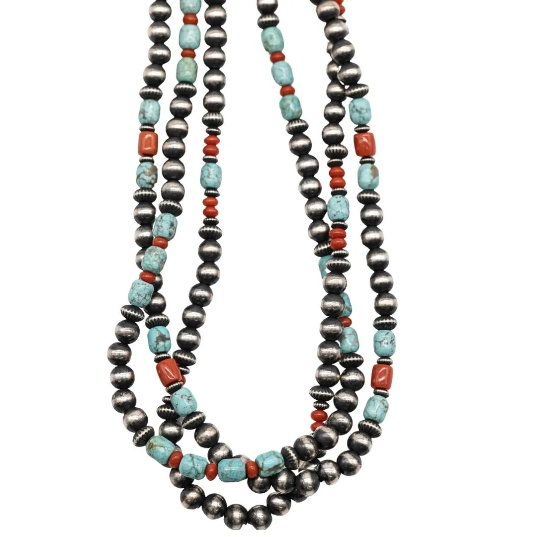 Coral and White Water Turquoise Earring and Necklace Set