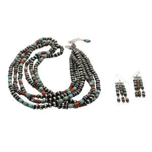 Coral and White Water Turquoise Earring and Necklace Set