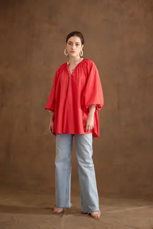 Coral Poplin Shirt Dress