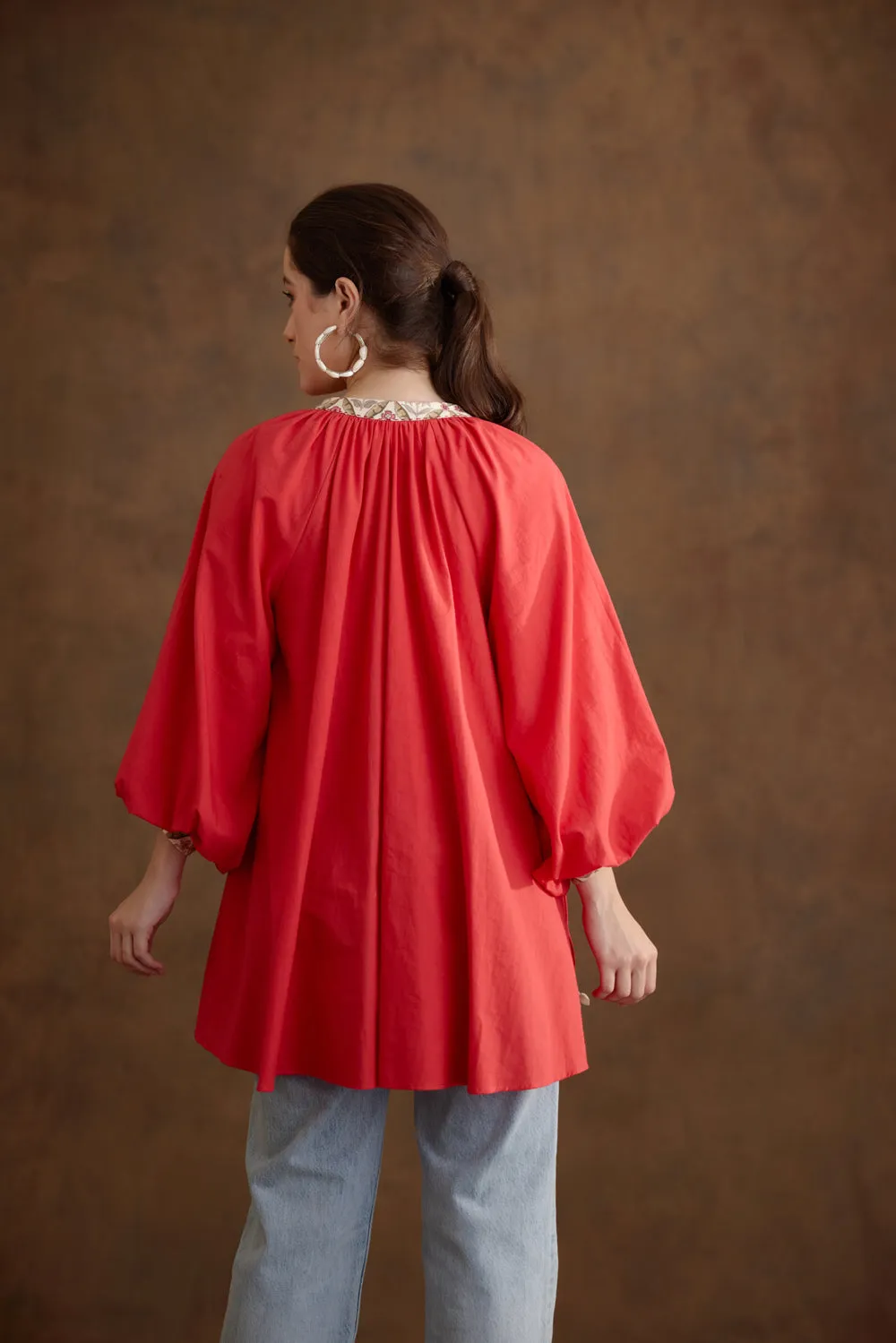Coral Poplin Shirt Dress