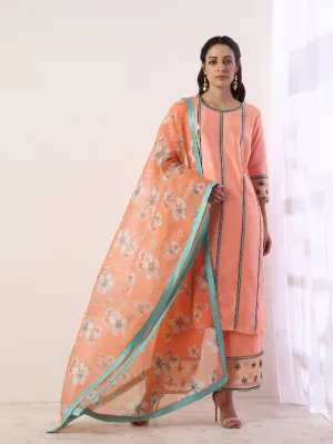 Coral Printed Kurta Sets With Organza Dupatta (Set of 3)