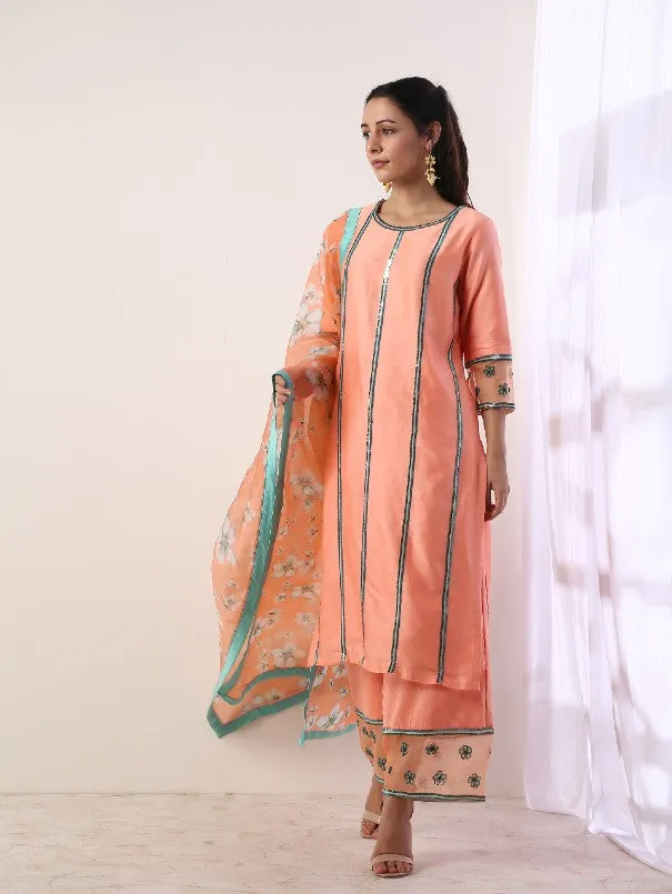 Coral Printed Kurta Sets With Organza Dupatta (Set of 3)