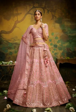 Coral Pure Silk Moti & Zarkan heavy embroidery Semi-Stitched Lehenga choli & Dupatta