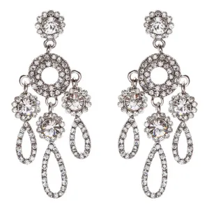 Crystal Pave Teardrop Chandelier Earring Clear Silver