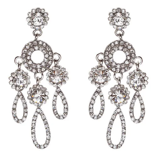 Crystal Pave Teardrop Chandelier Earring Clear Silver