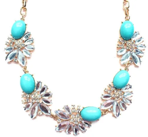 Crystal Stone Floral Necklace- Turquoise