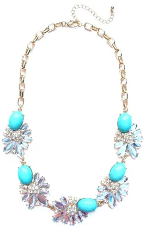 Crystal Stone Floral Necklace- Turquoise