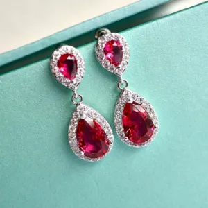Cubic Zirconia Ruby Teardrop Chandelier Bridal Earrings, Red Ruby Wedding Earrings, Siam Earrings, Red CZ Crystal Drop Bridesmaid Earrings