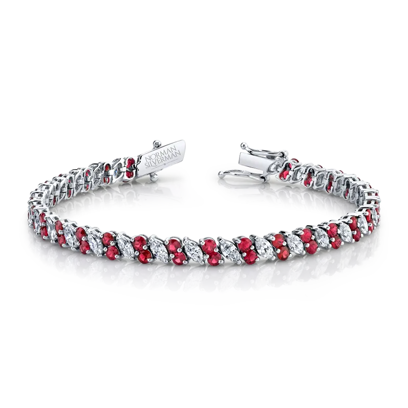 DIAMOND MARQUISE AND ROUND RUBY LINE BRACELET