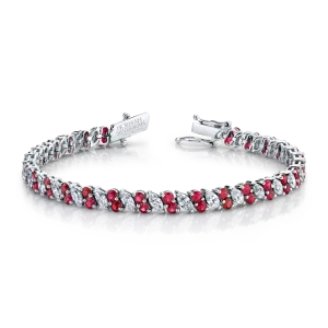 DIAMOND MARQUISE AND ROUND RUBY LINE BRACELET