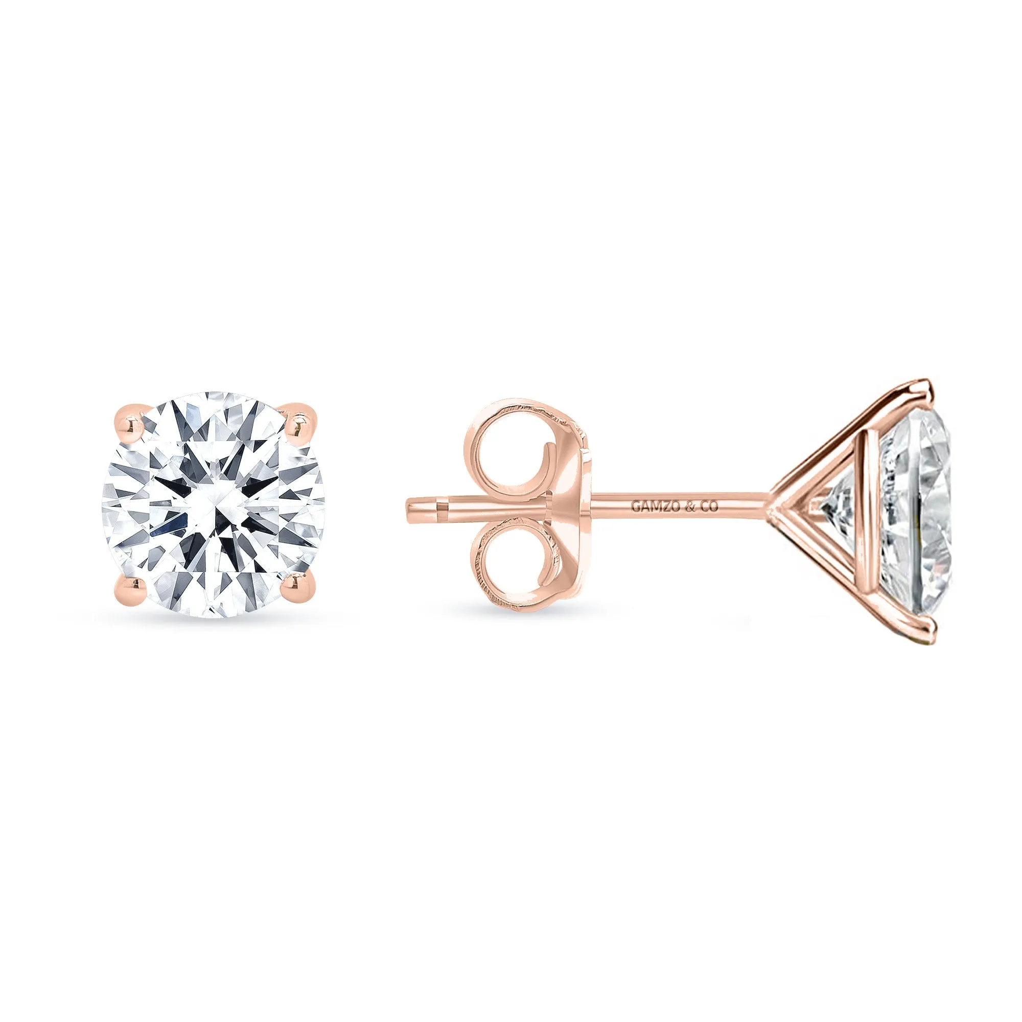 Diamond Stud Earrings -  4 Prong Push Back Martini Setting