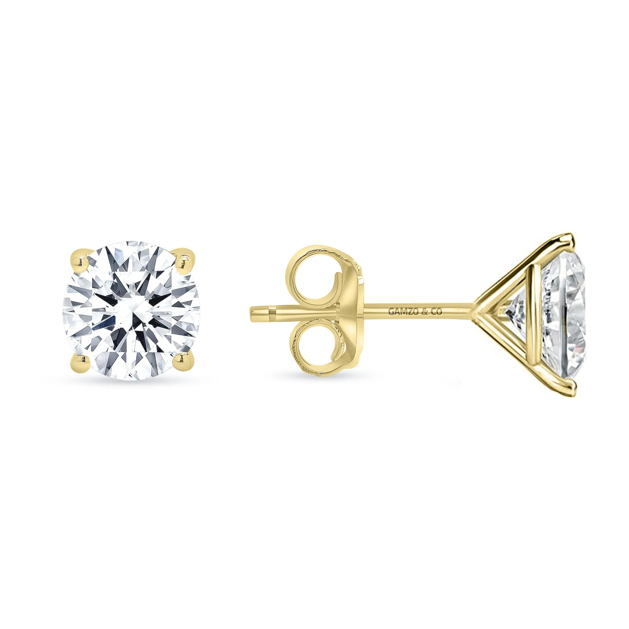 Diamond Stud Earrings -  4 Prong Push Back Martini Setting
