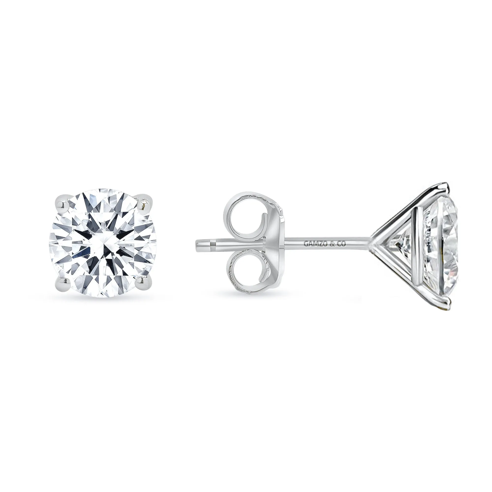 Diamond Stud Earrings -  4 Prong Push Back Martini Setting